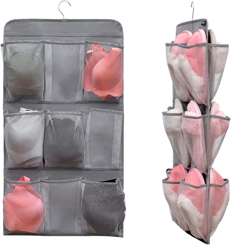 TEMUORG 2 Pcs Closet Organizer Dual Sided Hanging Shoe Storage Bag Underwear Socks Holder with 18 Pockets (MESH POCKETS) - Image 1